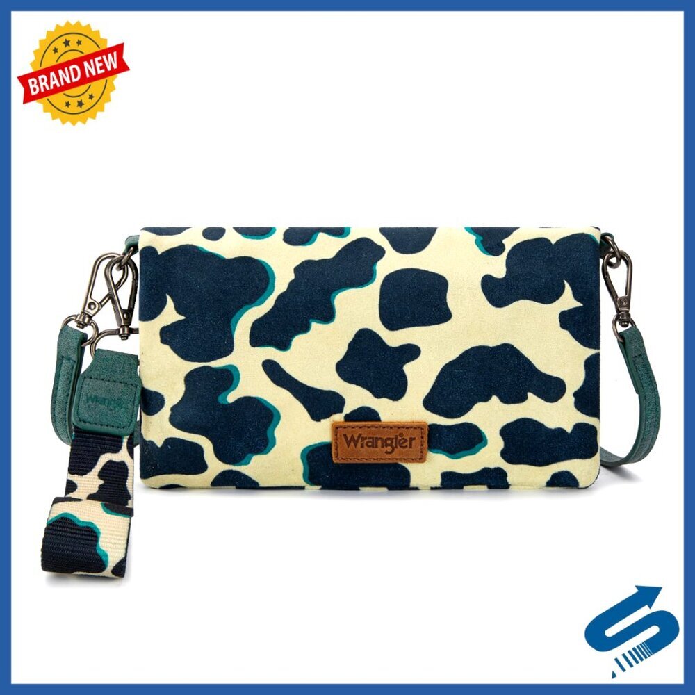 Large Capacity RFID Wristlet Wallet with Crossbody Strap Western Design